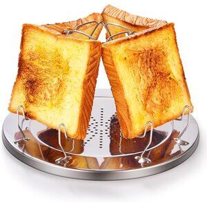 Folding Camp Stove Toaster Stainless Steel Camping Toaster for 4 Slices of Bread